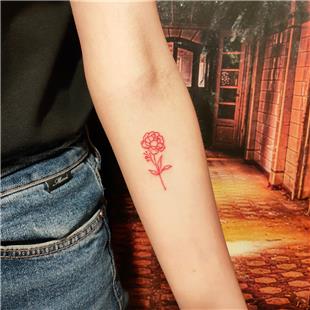 Krmz iek akayk Dvmesi / Red Peony Flower Tattoo
