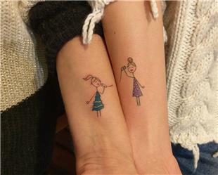 Renkli Sembolik Anne Kz Dvmesi / Colourful Mom and Daughter Tattoo